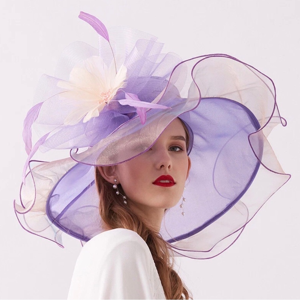 Large Purple and Cream Derby Hat OS